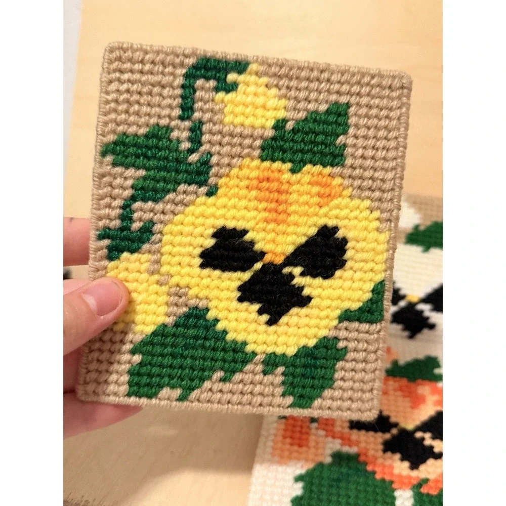 Flower Vintage Coasters (4) Needle Point 4.5x5in